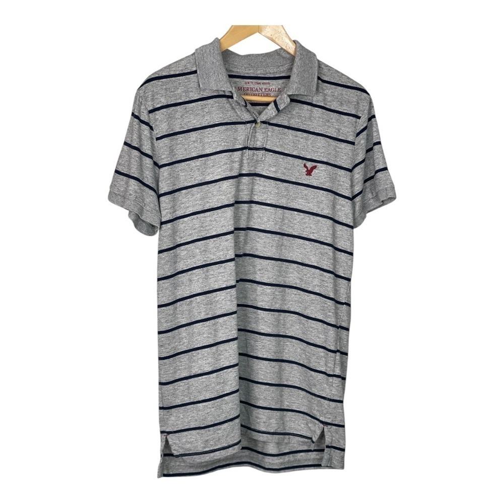 American Eagle Gray Striped Polo Shirt and maroon long SleeveButton Down Shirt M - Picture 2 of 11